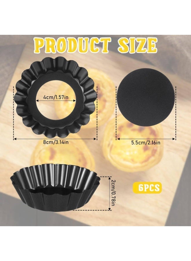 ChicAbode 6 Pcs Egg Tart Molds, 3inch Mini Tart Pans with Removable Bottom, Nonstick Round Mini Pie Pans, Bakeware Carbon Steel Mold for Pies - Image 2
